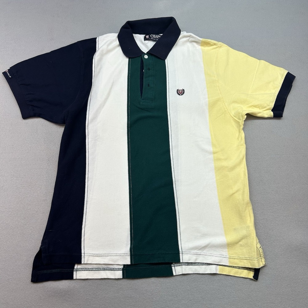 Vintage Chaps Ralph Luaren Striped Color Block Crest Polo Rugby Shirt Size Large
